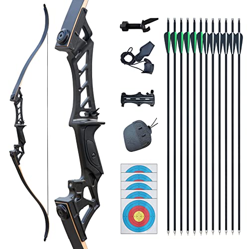 Tongtu 57' Recurvebogen Pfeil und Bogen Set für Erwachsene Rechte Hand 30-60LBS Jagd Longbow set für Die Jagdpraxis Outdoor-Sportarten