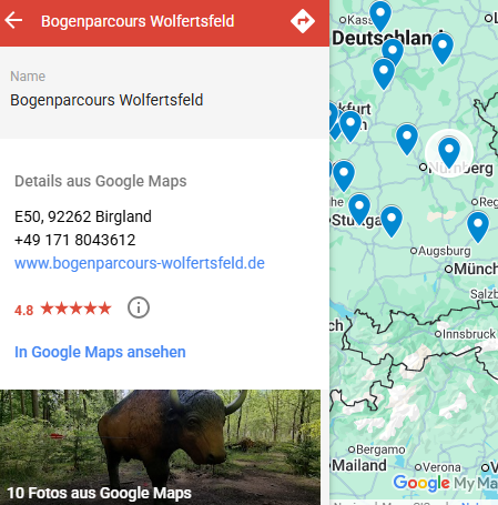 Der Bogenparcours Wolfertsfeld wird in dieser Grafik angezeigt.